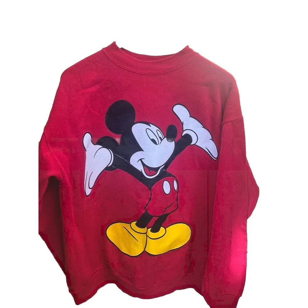 Vintage DISNEY Unlimited Red Mickey Mouse Sweat Shirt Size Large / Retro / Soft - Picture 5 of 10